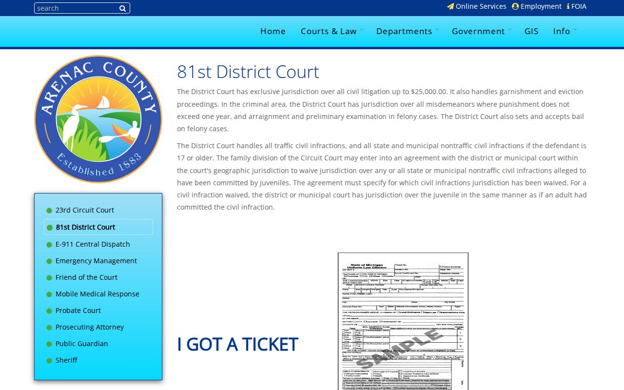 Arenac County criminal case information from the 81st District Court