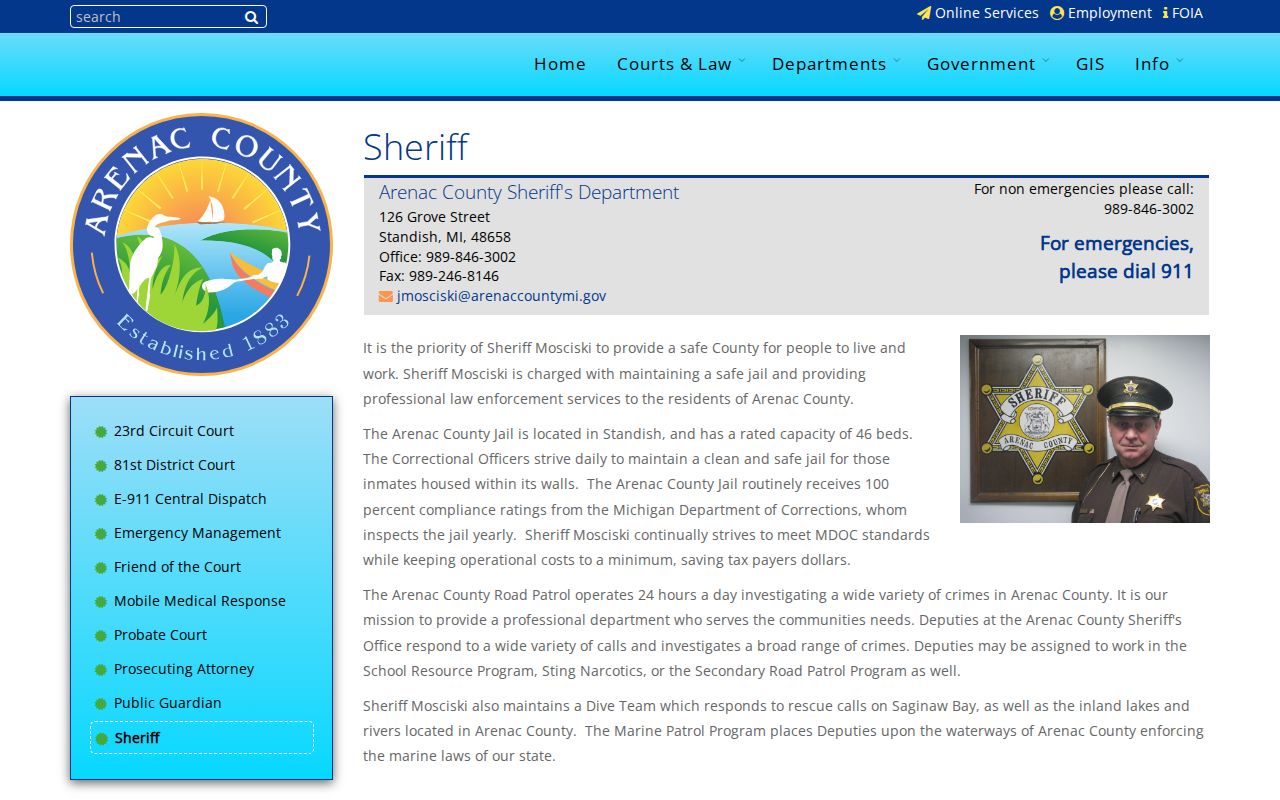 Arenac County criminal booking and jail records sheriff page
