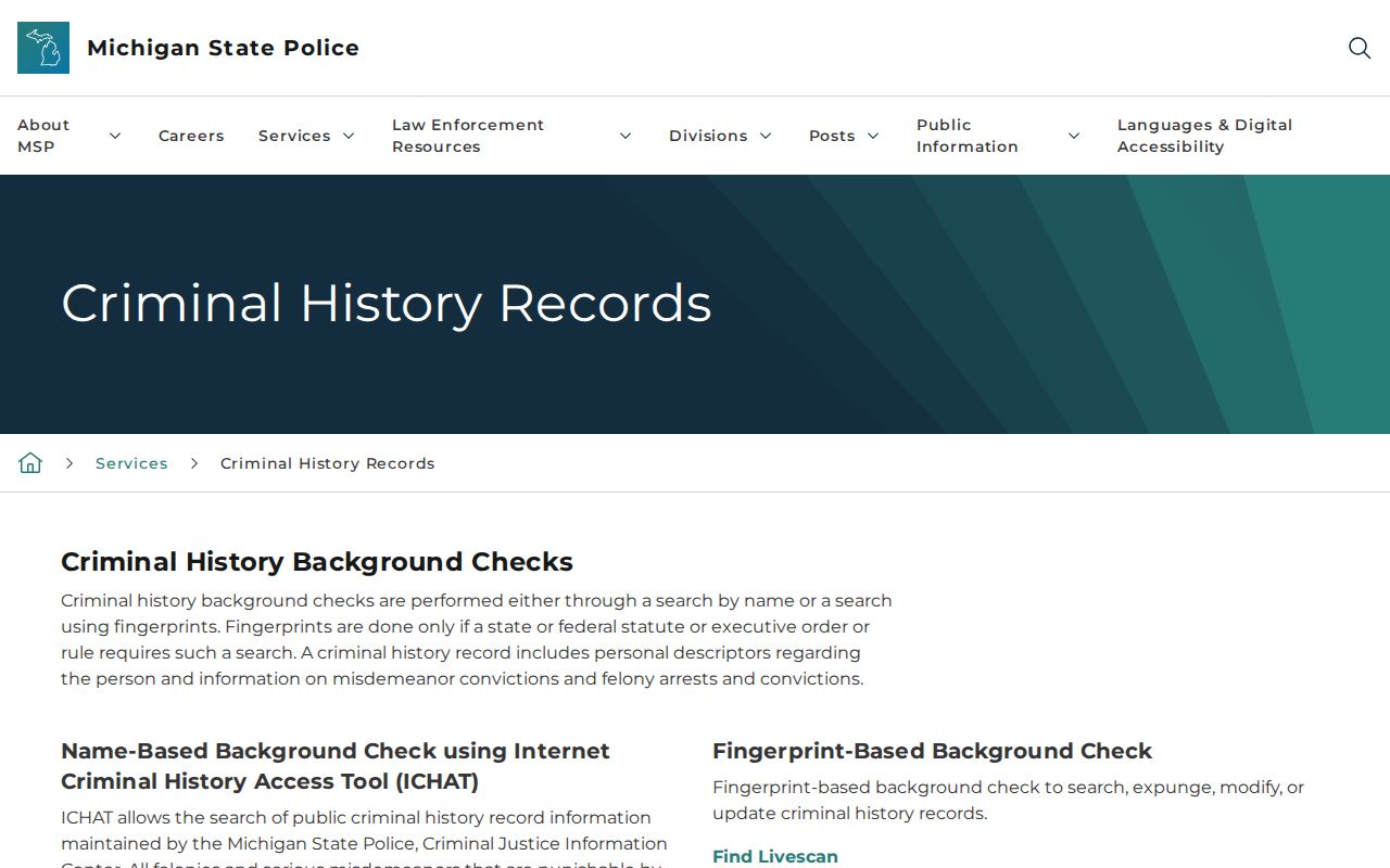 Arenac County criminal history guidance from Michigan State Police