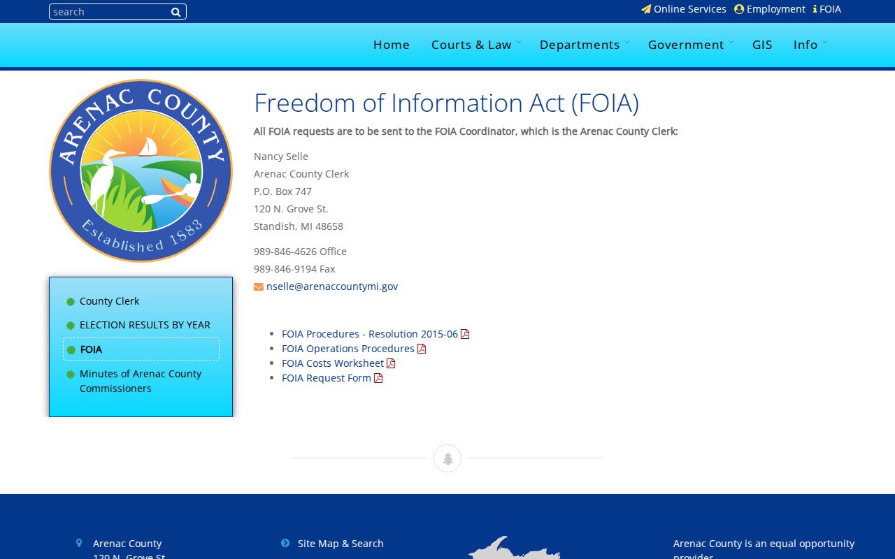 Arenac County criminal record FOIA coordinator and request page