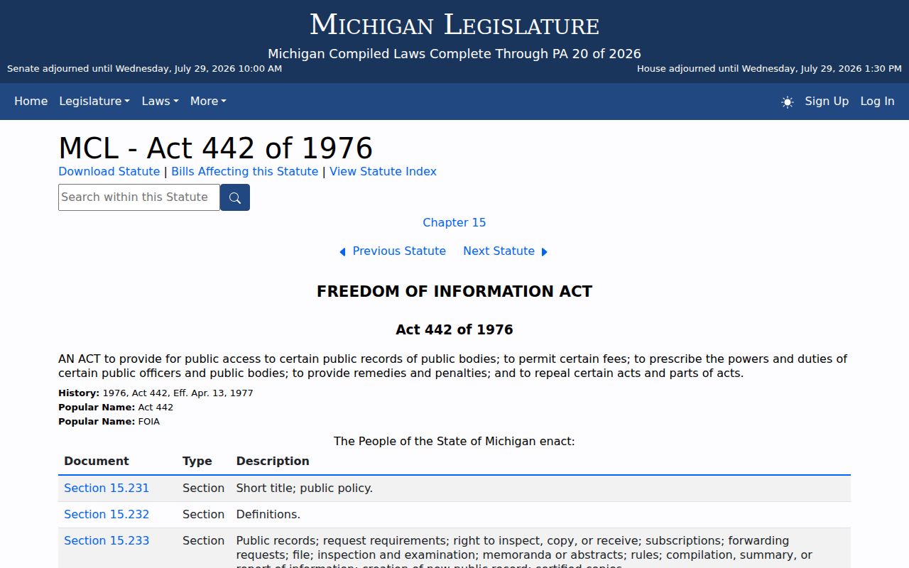 Arenac County criminal records under the Michigan FOIA statute