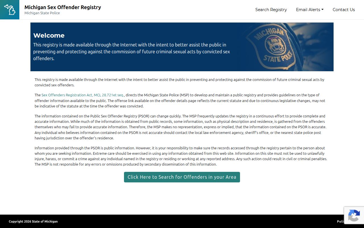 Arenac County sex offender check on the Michigan PSOR search interface