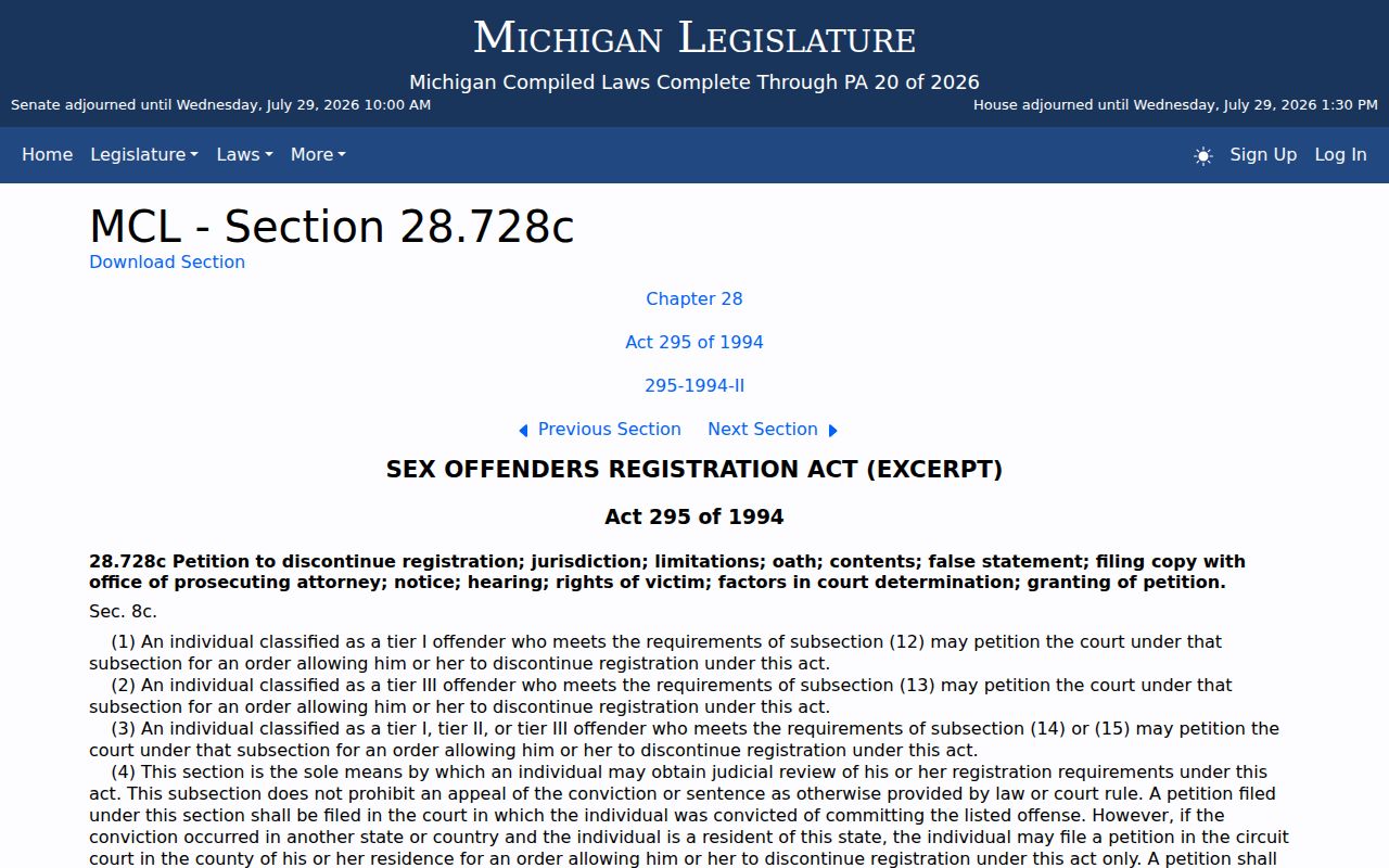 Arenac County sex offender registry lawful-use rule in MCL 28.728c
