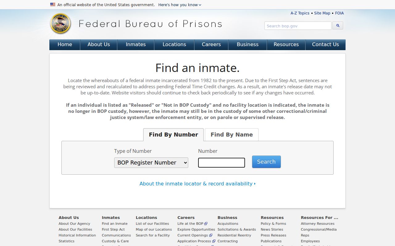 Federal Bureau of Prisons inmate locator for federal custody outside Au Gres systems