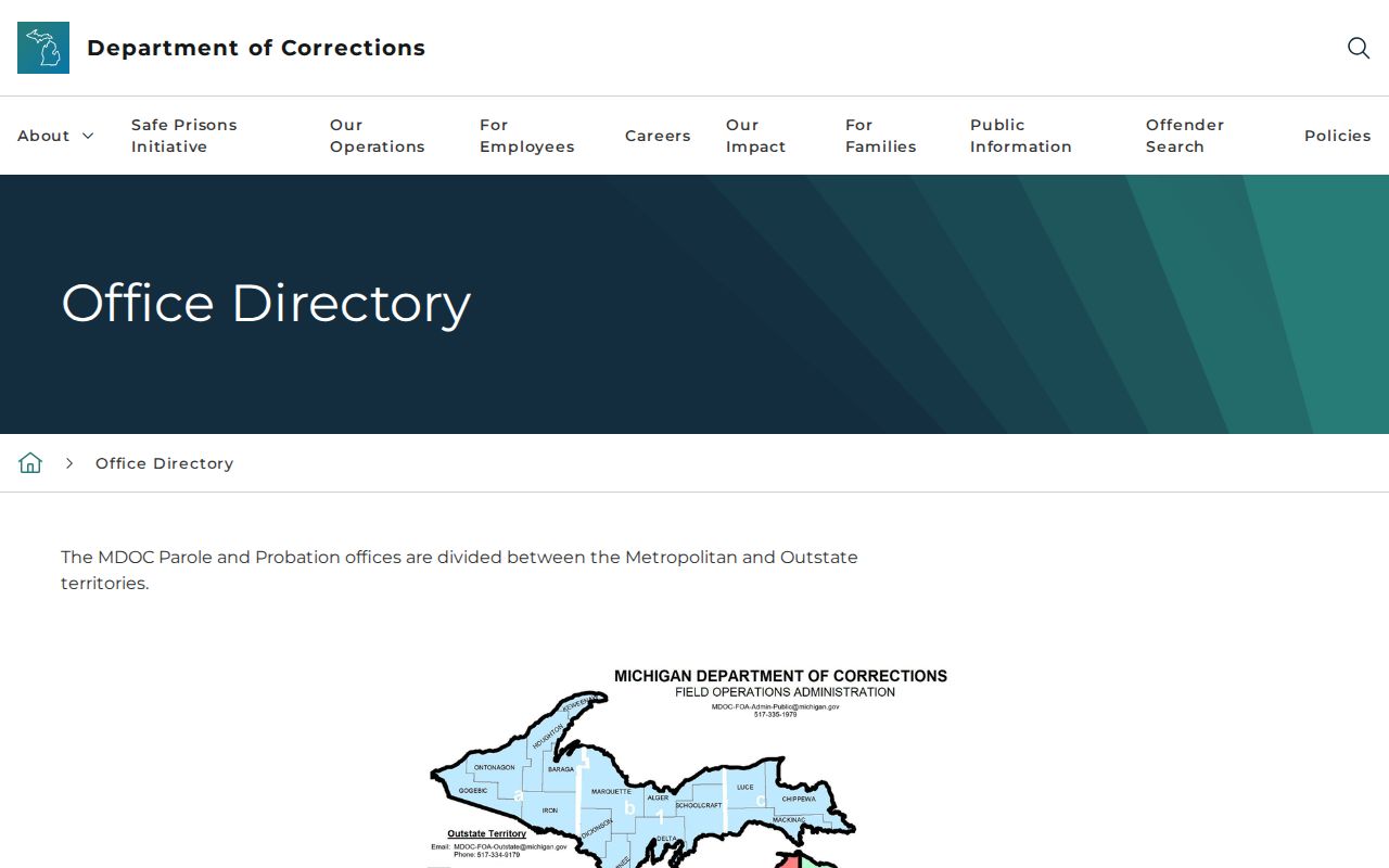 MDOC Region 5 directory for Arenac County and Au Gres supervision contacts