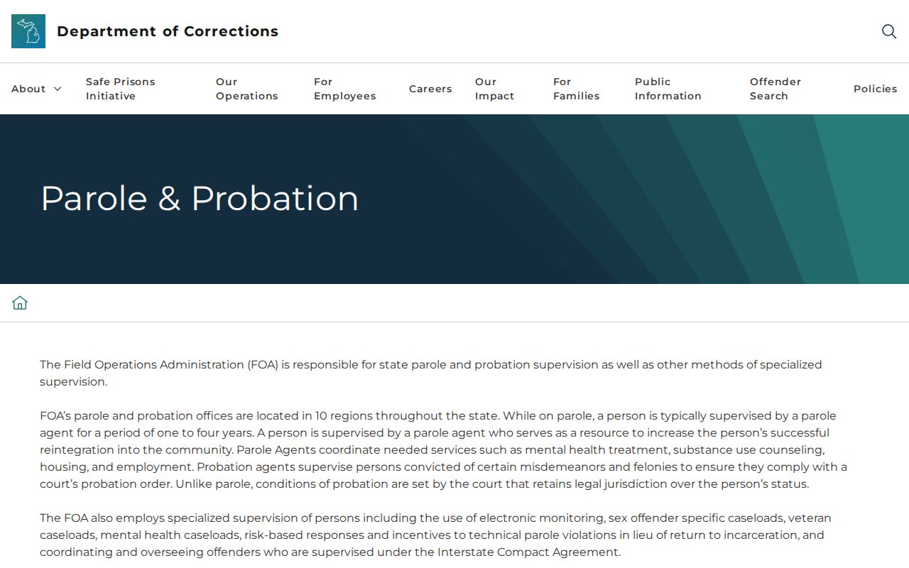 Michigan parole and probation page relevant to Au Gres felony supervision records