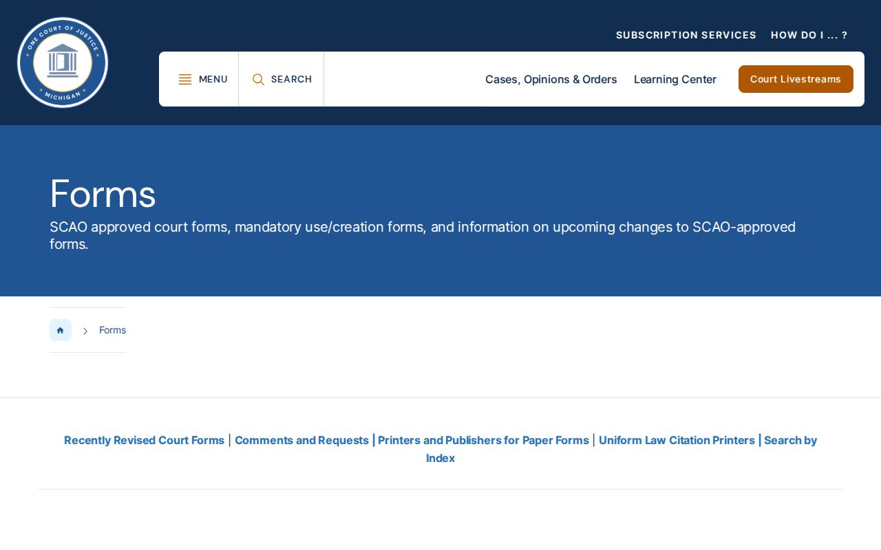 Michigan Courts official forms library for Omer case filings and set-aside materials