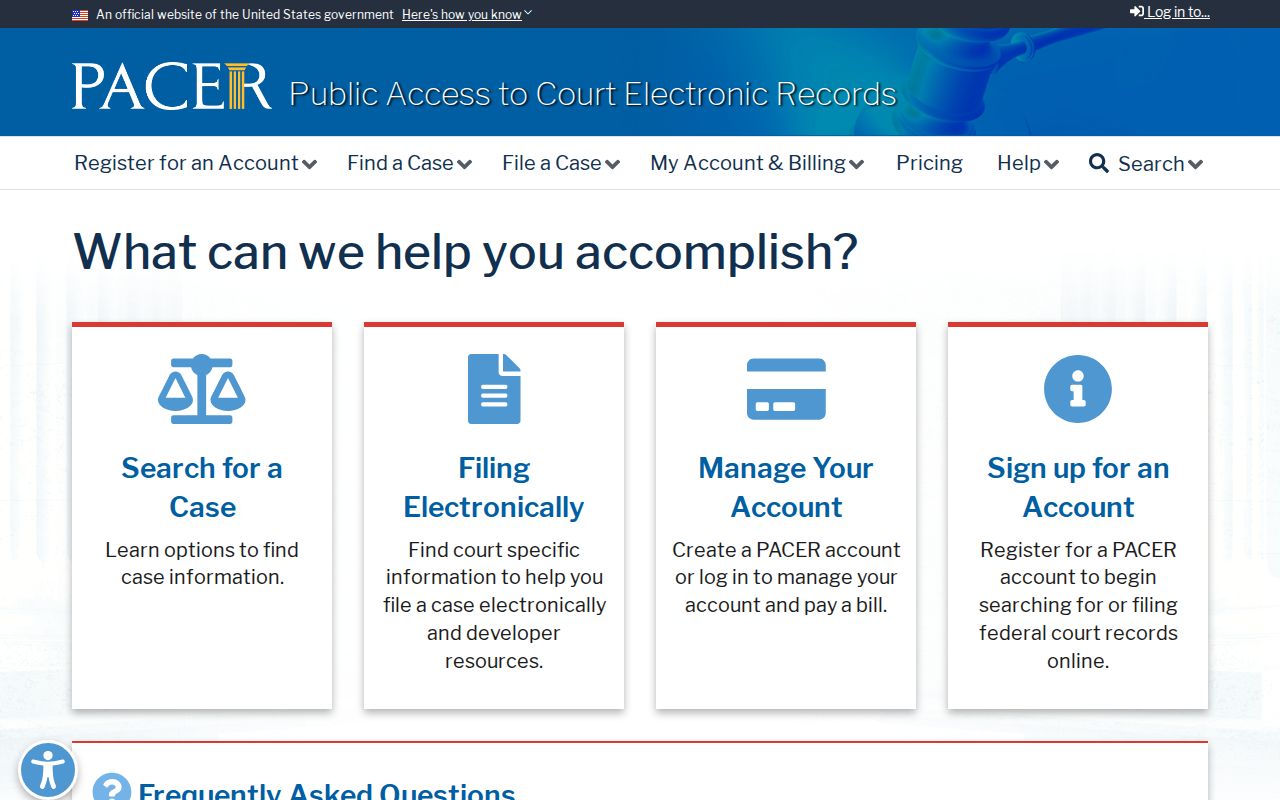 PACER federal court records service for federal cases connected to Standish